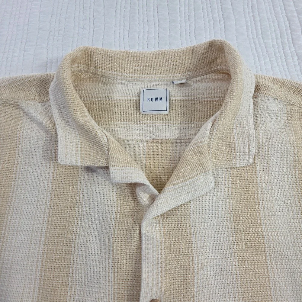 ROWM Open Weave Cotton Shirt Men's 3XT Tan Short Sleeve Button Up Vactionwear